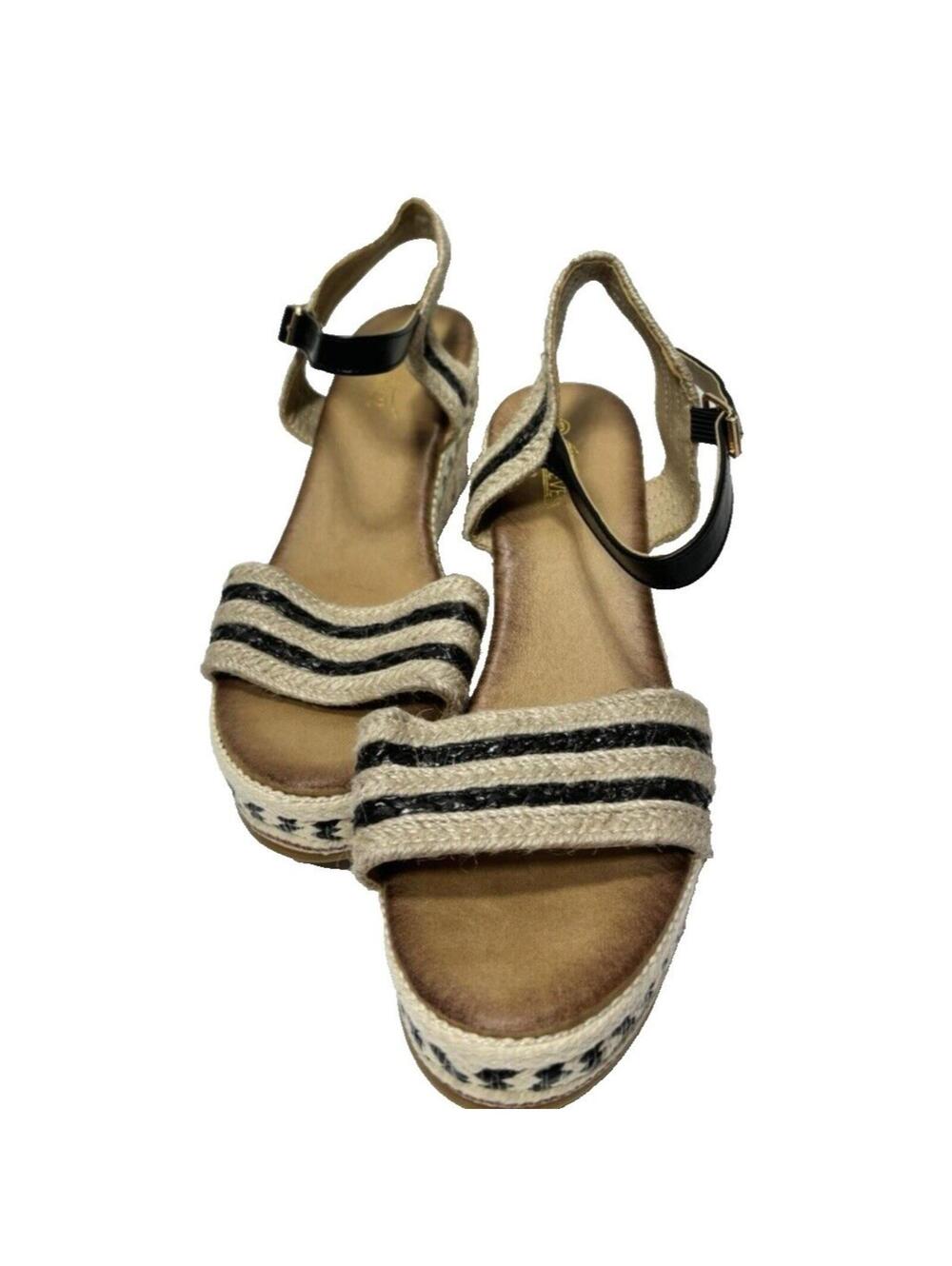 Womens Wedge Heels Summer Shoes Striped Tweed Bohemian Style Size 43 EU (9.5US)
